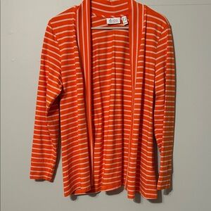 d&co: Orange/tan striped Women's open Cardigan. Large.